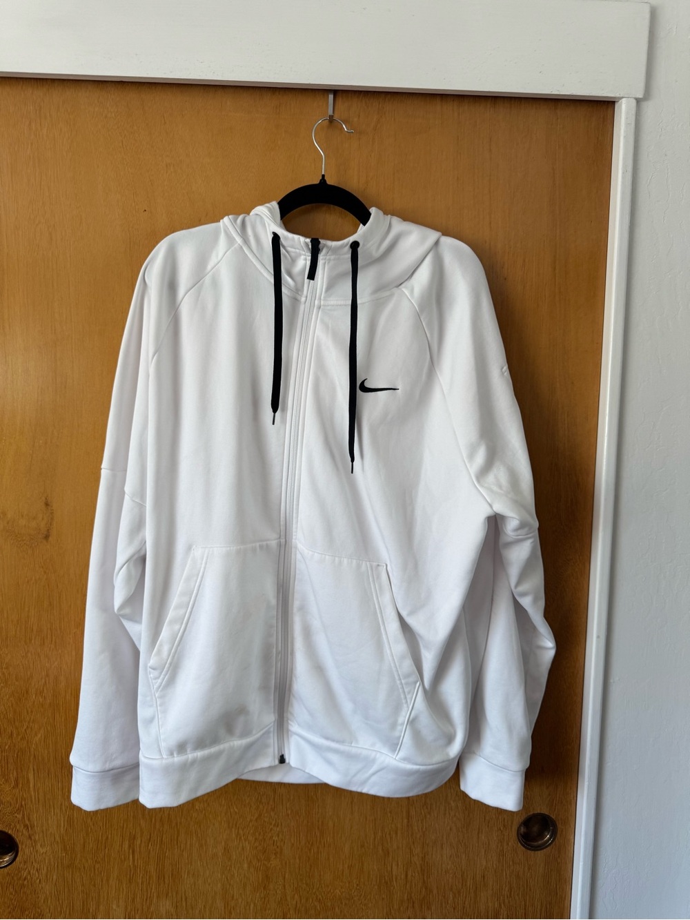 Nike White Full-Zip Hoodie Jacket with Black Drawcords